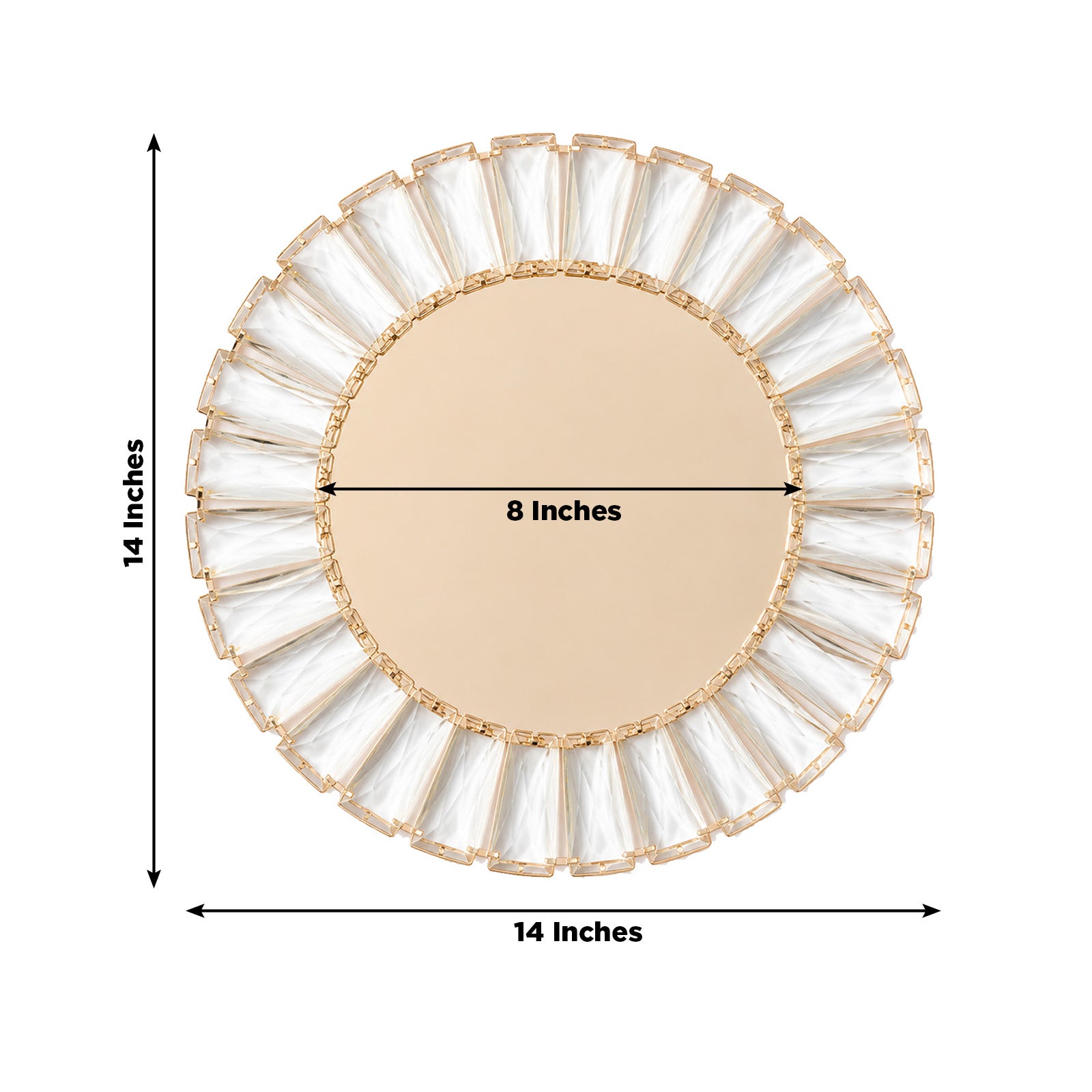2 Pack Crystal Pendant Metal Charger Plates – 14" Round Gold Mirror Glass Decorative Table Chargers - Image 3