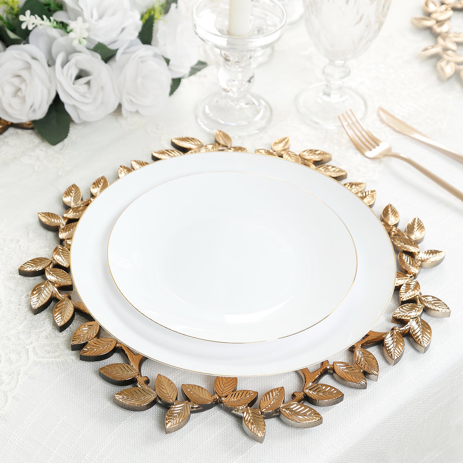 6 Pack Acrylic Plastic Charger Plates in Gold Leaf Wreath Design – 13" Round Decorative Dinner Table Plates - Image 7