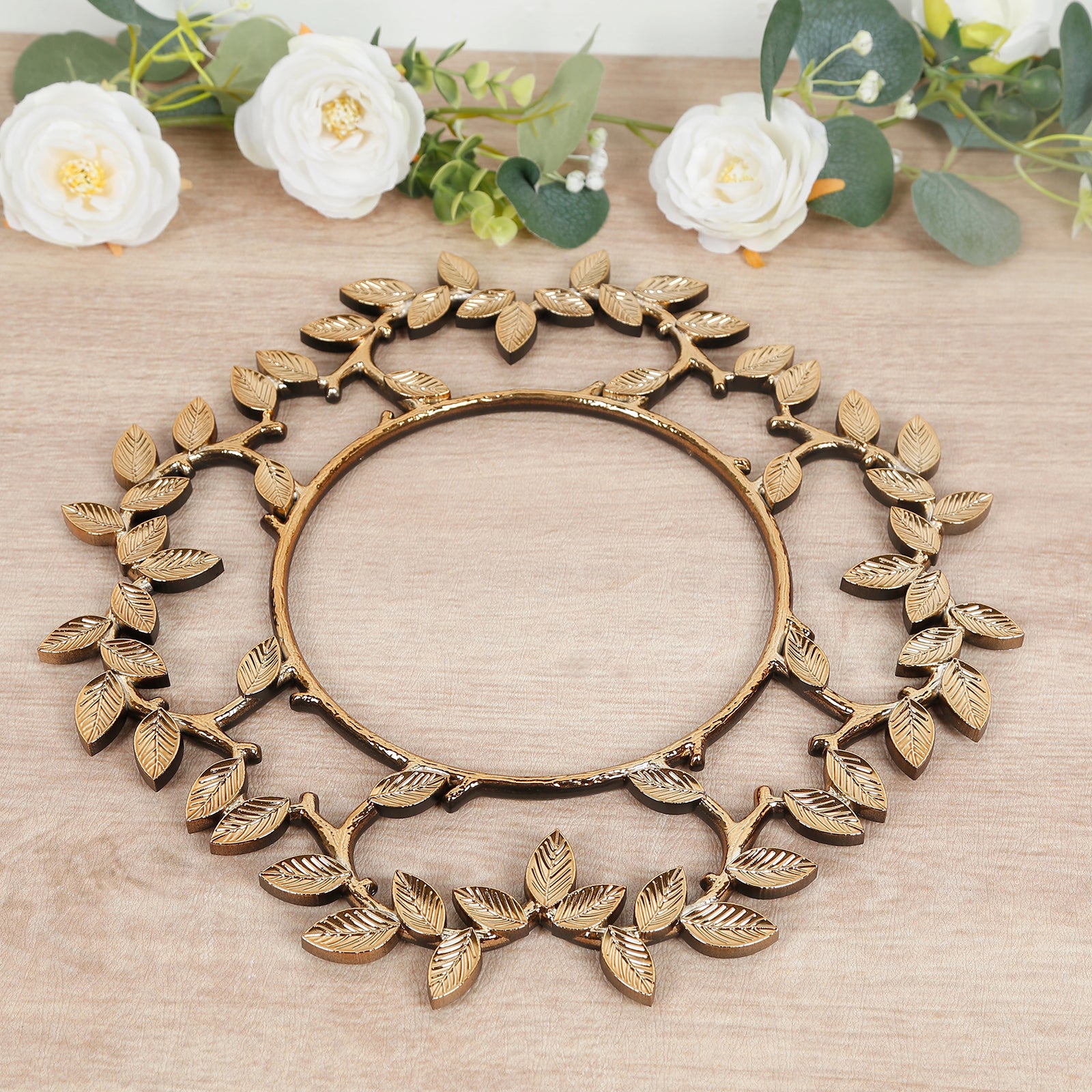 6 Pack Acrylic Plastic Charger Plates in Gold Leaf Wreath Design – 13" Round Decorative Dinner Table Plates - Image 9