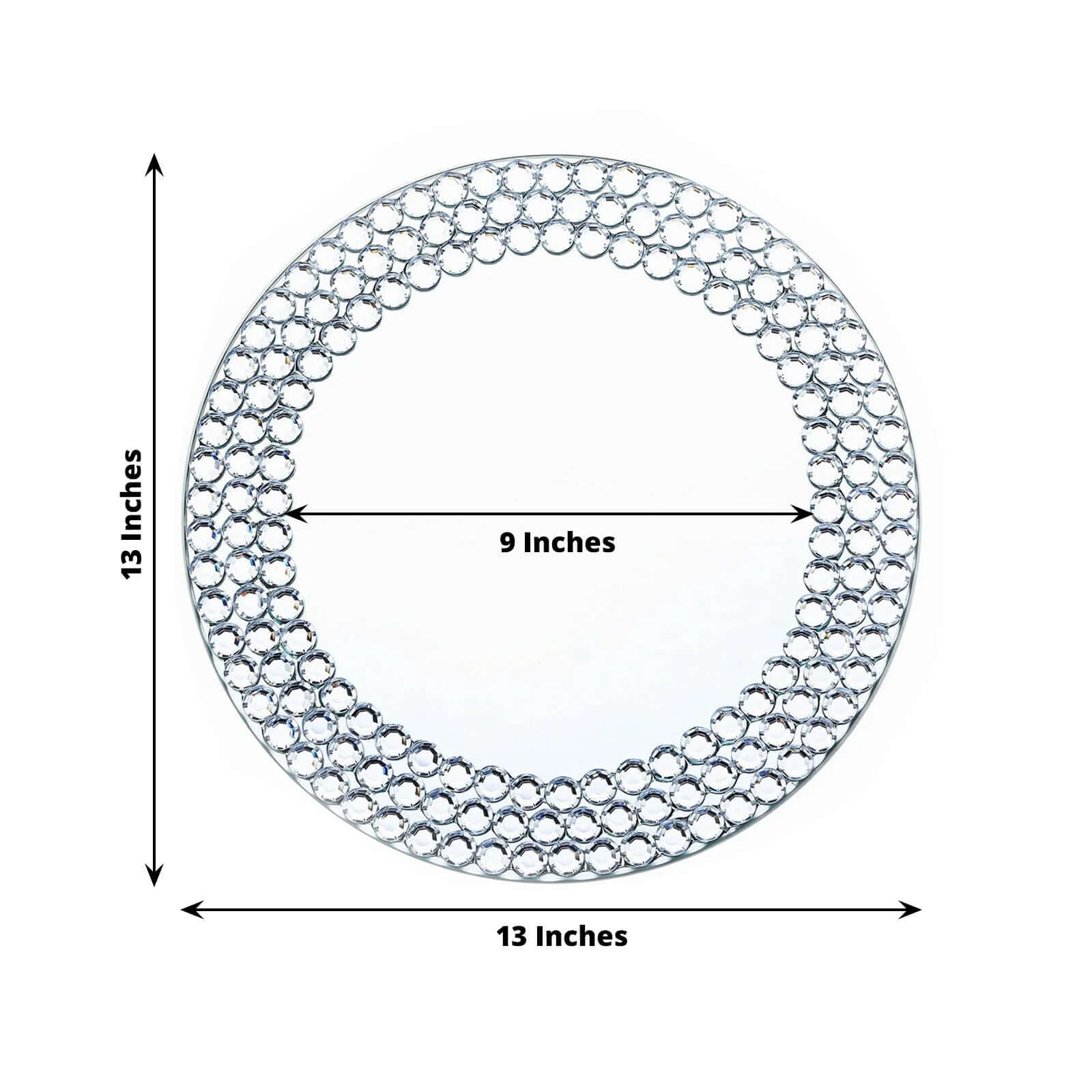 2-Pack Mirror Glass Charger Plates 13", Round Silver Mirror Diamond Beaded Rim - Upscale Decorative Chargers - Image 3
